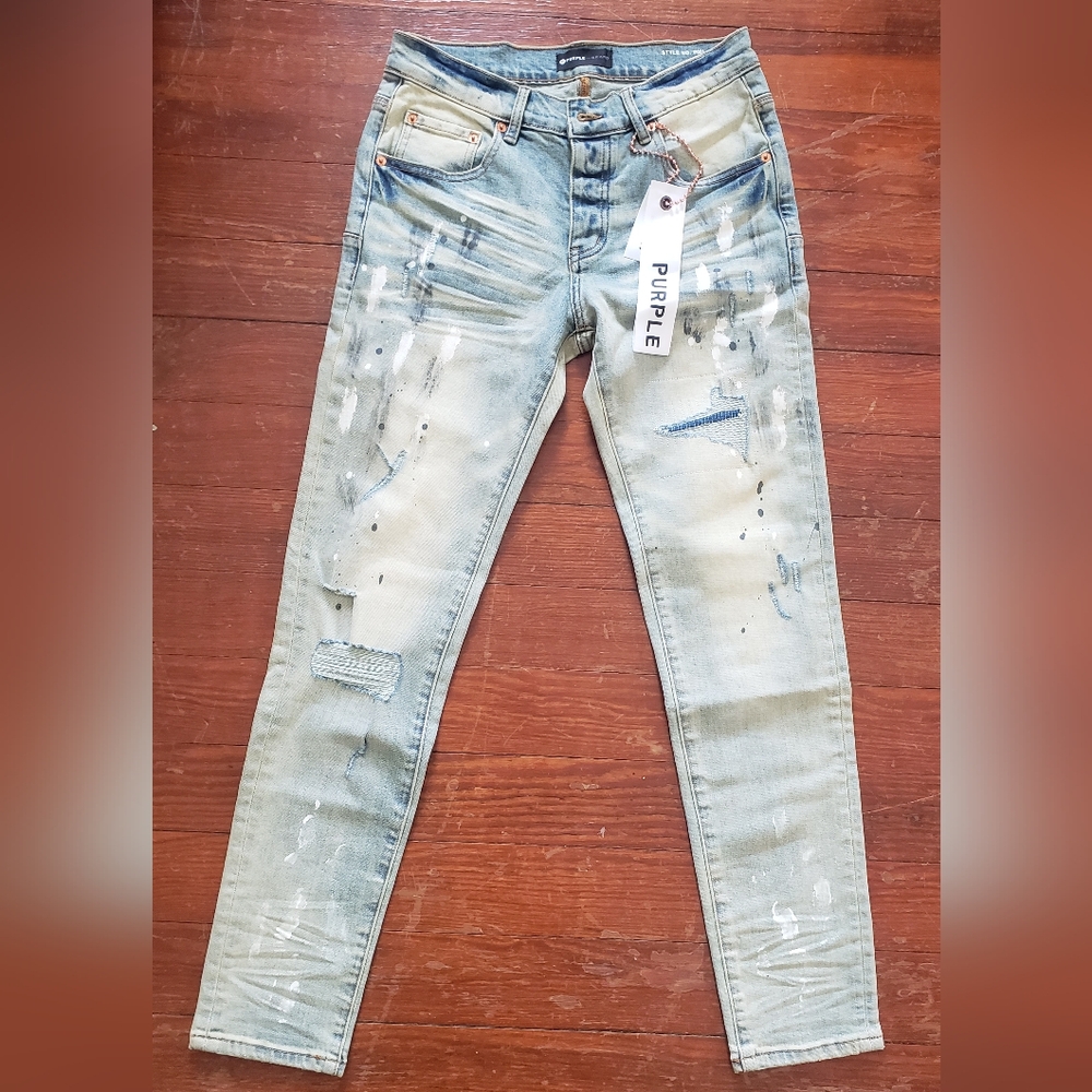 NWT - Purple Brand Men's Distressed Skinny Jeans, Light Blue - Size 30